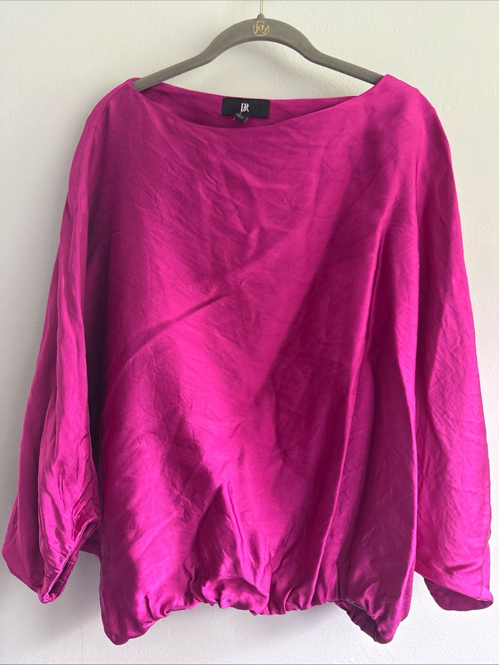 Banana Republic Emery Linen Blend Fuchsia Boatneck Balloon-Sleeve Blouse large